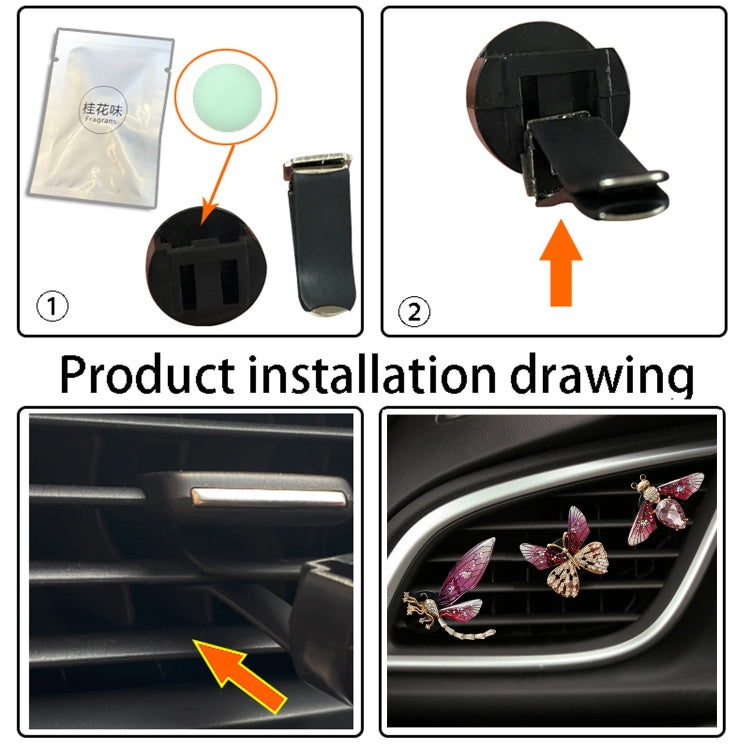 3pcs/set Metal Butterfly Dragonfly Bee Car Air Vent Aromatherapy Decorative Clip(Rose Red) by buy2fix