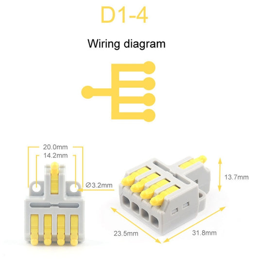 5pcs D1-4 Push Type Mini Wire Connection Splitter Quick Connect Terminal Block(Yellow) by buy2fix