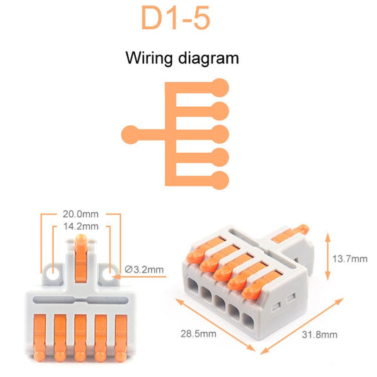5pcs D1-5 Push Type Mini Wire Connection Splitter Quick Connect Terminal Block(Orange) by buy2fix