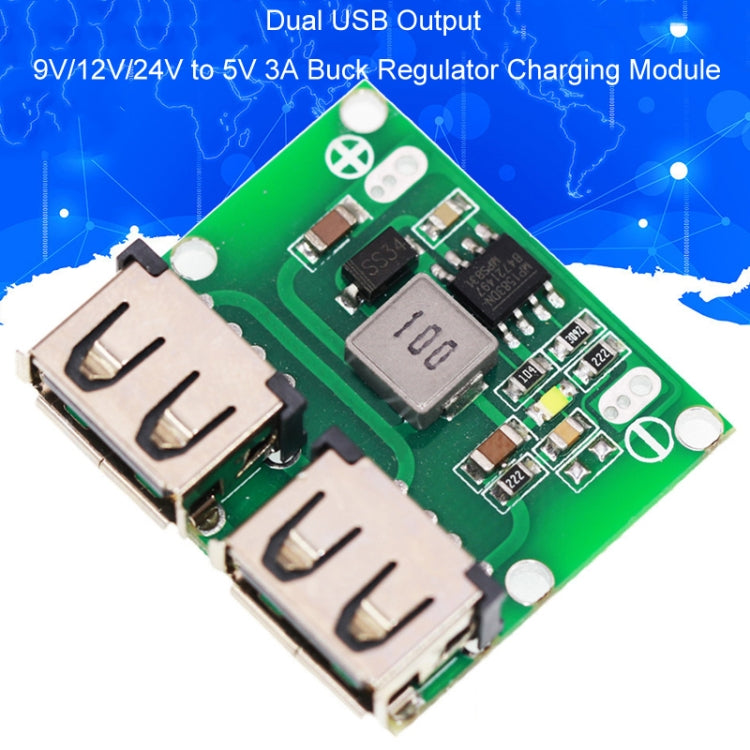 9V / 12V / 24V To 5V 3A DC-DC Car Charging Dual USB Output Buck Regulator Charging Module by buy2fix