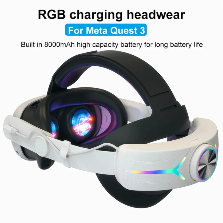 For Meta Quest 3 USB Rechargeable RGB Lighting Effect Adjustable Foldable Headset(White) by buy2fix
