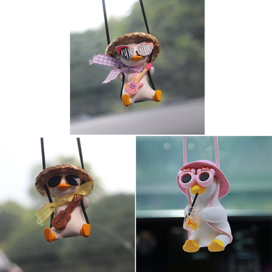 Car Cartoon Duck Rear View Mirror Interior Pendant(Brown Guitar Duck) by buy2fix