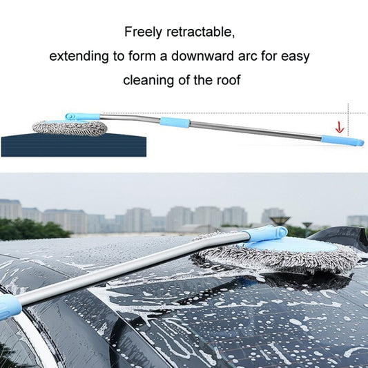 Car Chenille Curved Handle Telescopic Car Wash Soft Bristle Mop(Blue) by buy2fix