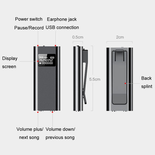 Q25 Intelligent Voice Recorder With Screen HD Noise Canceling Back Clip Voice Reporter, Size: 8GB(Black) by buy2fix