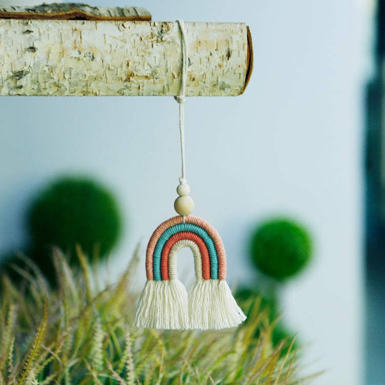 Hand-woven Wood Beads Cotton Rope Rainbow Car Aromatherapy Pendant(Yellow) by buy2fix