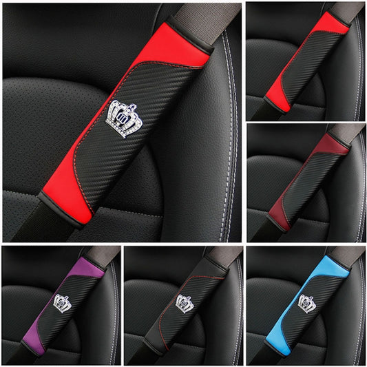 Car Seat Belt Cover Carbon Fiber Leather Auto Seat Shoulder Protection, Style: Crown Wine Red by buy2fix