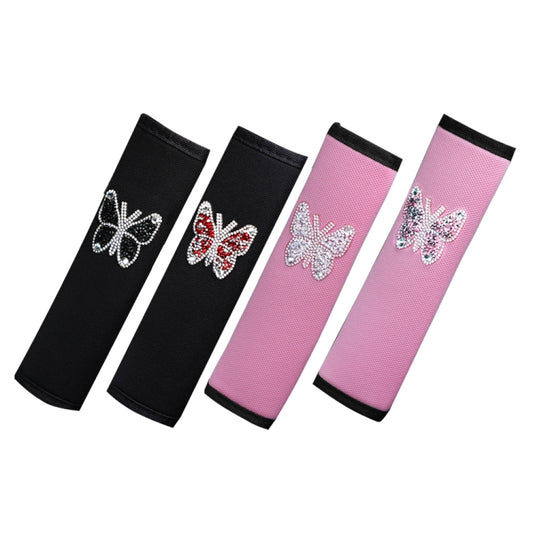 Car Seat Belt Cover Diamond Butterfly Shoulder Strap Cushion Cover 6.5x23cm(Black and Red) by buy2fix
