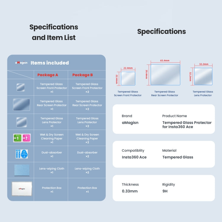 6 In 1 For Insta360 ACE aMagisn Tempered Film Protective Stickers Sports Camera Accessories by aMagisn