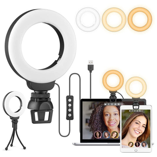 YRing48 4-Inch 48LEDs Laptop Camera Video Conference Live Beauty Ring Fill Light, Spec: Clip with Tripod by buy2fix