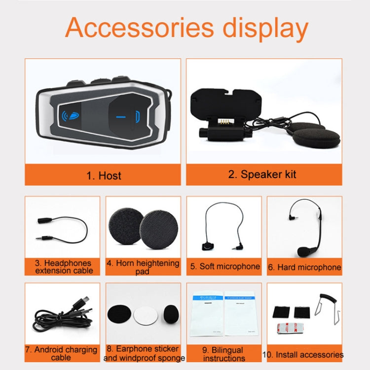 Motorcycle Helmet Bluetooth 5.0 Stereo Music Cycling Headphones(V10) by buy2fix