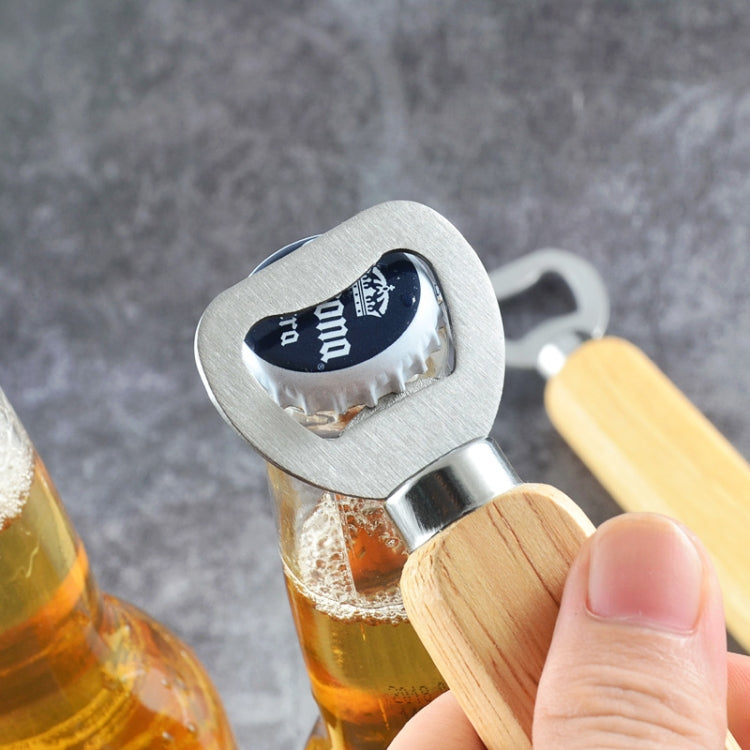 2 PCS Stainless Steel Beer Bottle Opener with Rubber Wood Handle Creative Gift Soda Bottle Driver by buy2fix