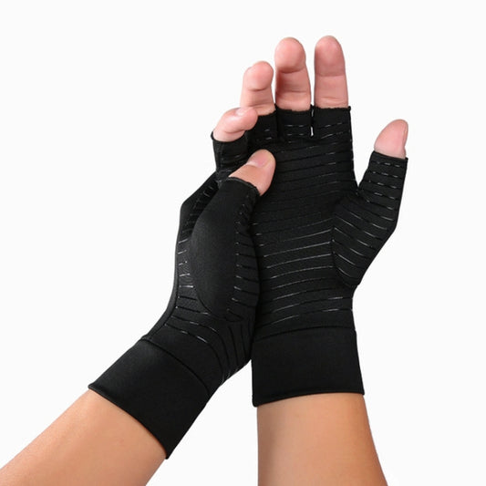 Black Fiber A Pair Sports Breathable Health Care Half Finger Gloves Rehabilitation Training Arthritis Pressure Gloves, Size:S by buy2fix