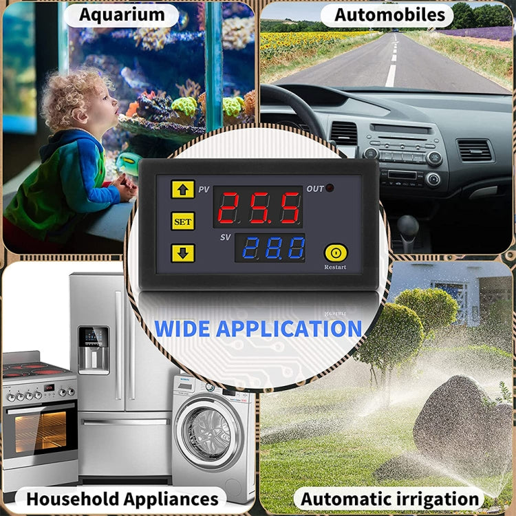 High-precision Microcomputer Intelligent Digital Display Switch Thermostat, Style:12V Power Supply(Red and Blue Display) by buy2fix