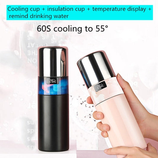 Creative Intelligent USB Rechargeable Cold Warm Cup Cool 55 Degrees Vacuum Flask With Handle 316 Stainless Steel Smart Water Cup, Capacity:340ml, Style:Black Aurora by buy2fix