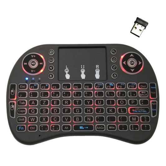 Support Language: French i8 Air Mouse Wireless Backlit Keyboard with Touchpad for Android TV Box & Smart TV & PC Tablet & Xbox360 & PS3 & HTPC/IPTV by buy2fix