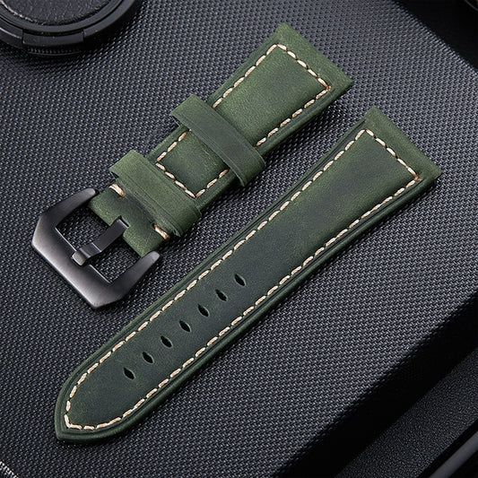 Crazy Horse Layer Frosted Black Buckle Watch Leather Watch Band, Size: 20mm(Army Green) by buy2fix