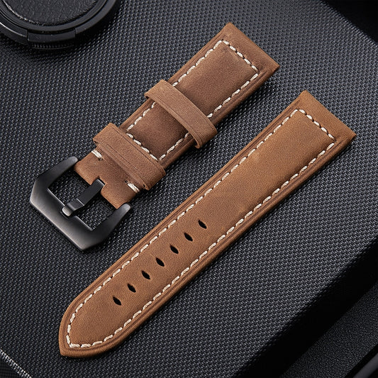 Crazy Horse Layer Frosted Black Buckle Watch Leather Watch Band, Size: 20mm(Light Brown) by buy2fix