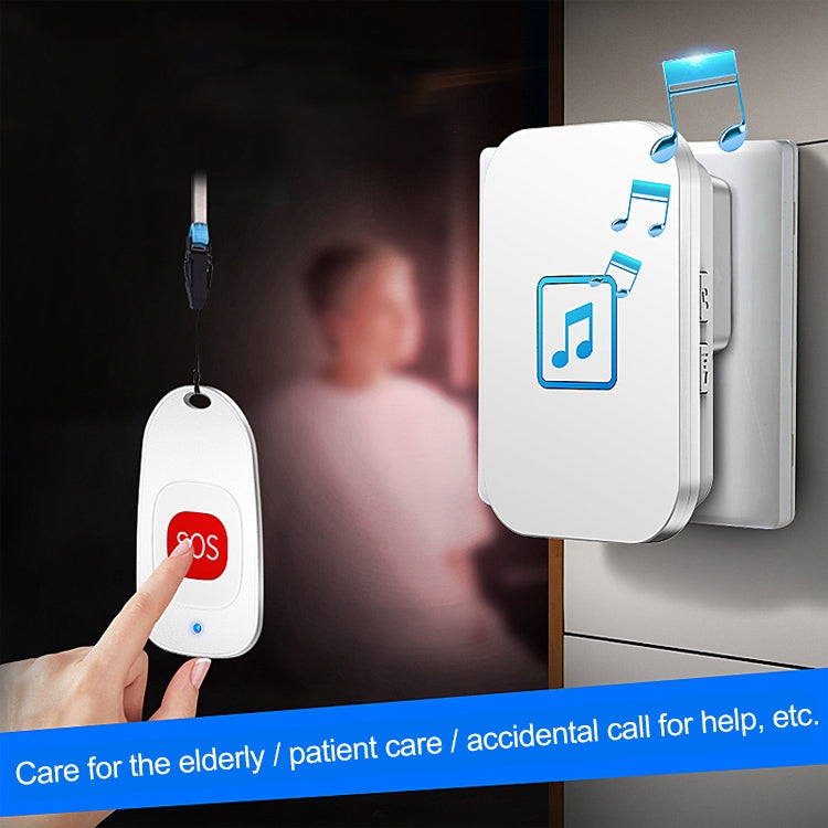 CACAZI C86 Wireless SOS Pager Doorbell Old man Child Emergency Alarm Remote Call Bell, US Plug(White) by CACAZI