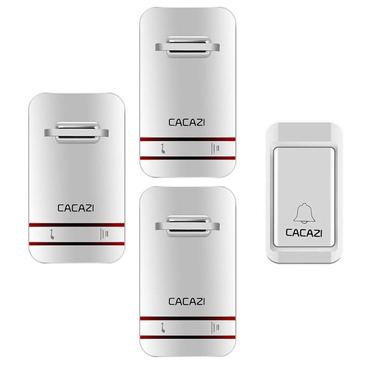 CACAZI V027G One Button Three Receivers Self-Powered Wireless Home Kinetic Electronic Doorbell, EU Plug by CACAZI