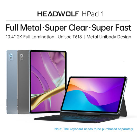 HEADWOLF Hpad1 4G LTE, 10.4 inch, 8GB+128GB, Android 11 Unisoc T618 Octa Core up to 2.0GHz, Support Dual SIM & WiFi & Bluetooth, Global Version with Google Play, US Plug(Blue) by HEADWOLF