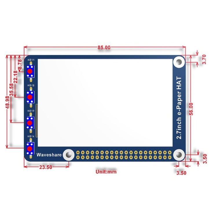 Waveshare 2.7 inch 264x176E-Ink Display HAT for Raspberry Pi, SPI Interface by Waveshare