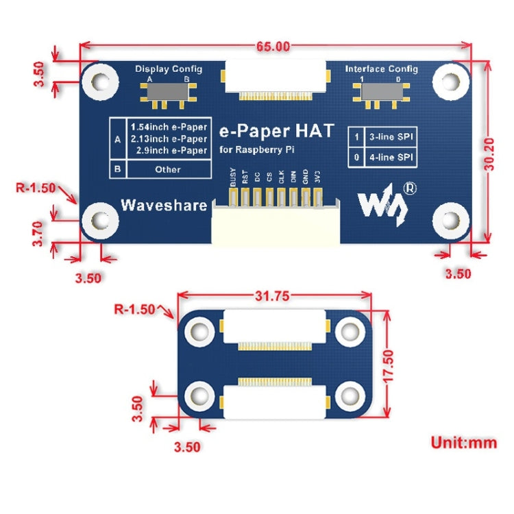 Waveshare 7.5 inch 640x384 E-Ink Display HAT for Raspberry Pi, Three-color, SPI Interface by Waveshare
