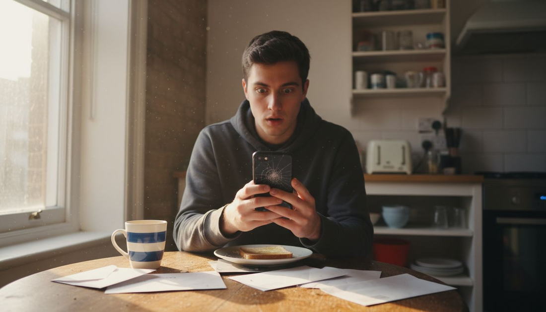 College student viewing cracked smartphone screen
