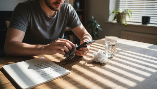 Person cleaning smartphone camera lens at home