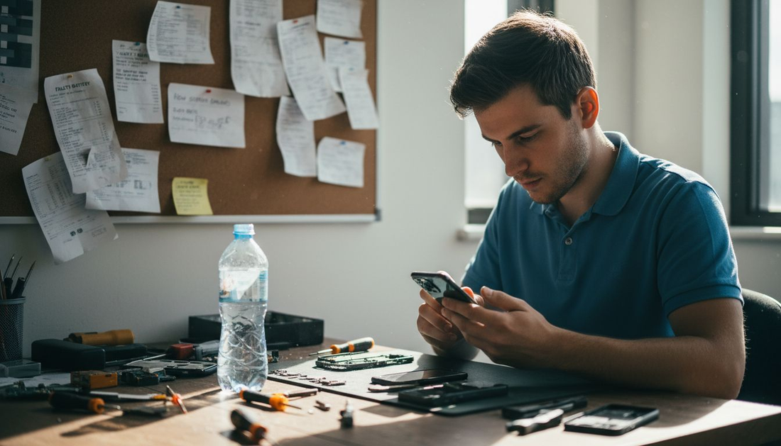 Technician repairing phone with accessories