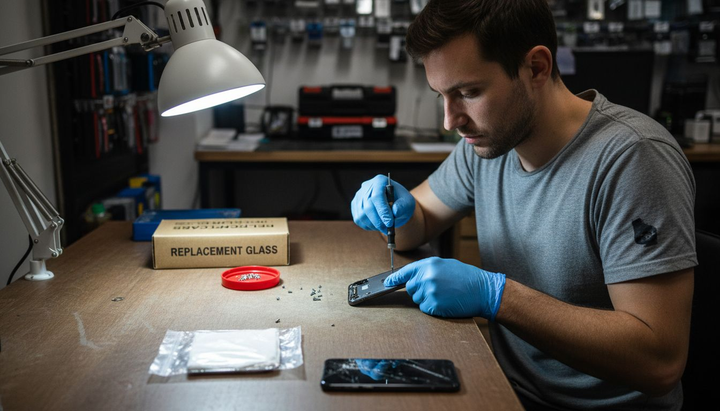 Person preparing iPhone XS Max for repair