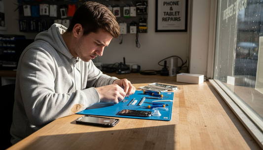 Technician preparing iPhone 11 screen replacement