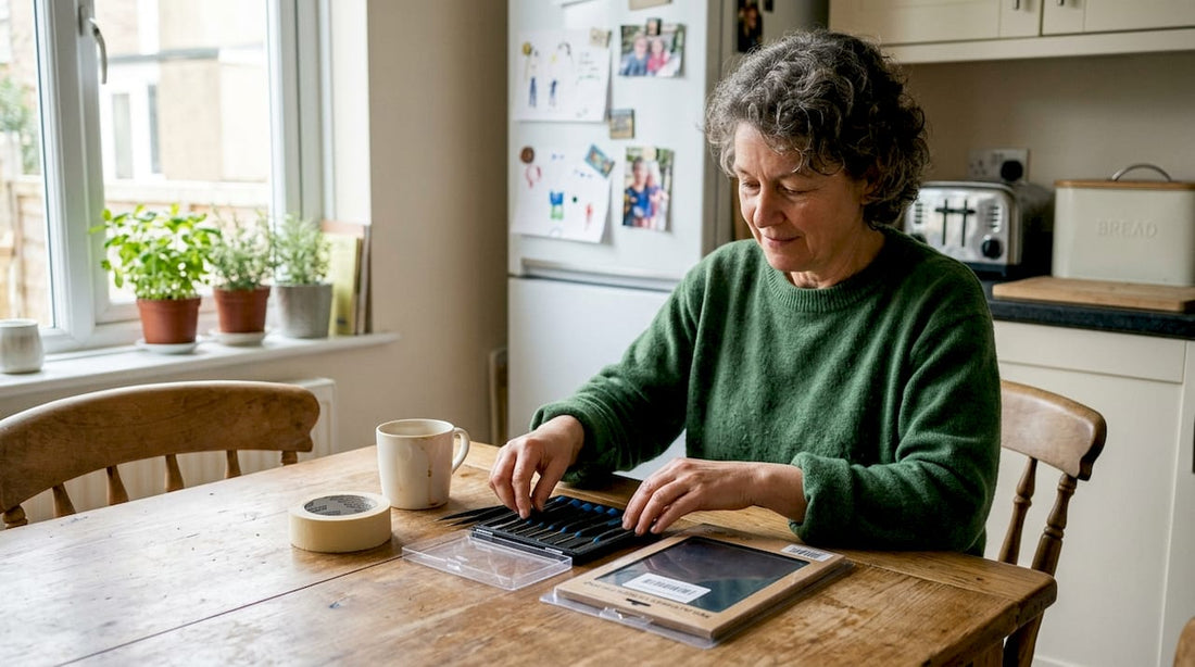 Preparing tablet repair tools on kitchen table