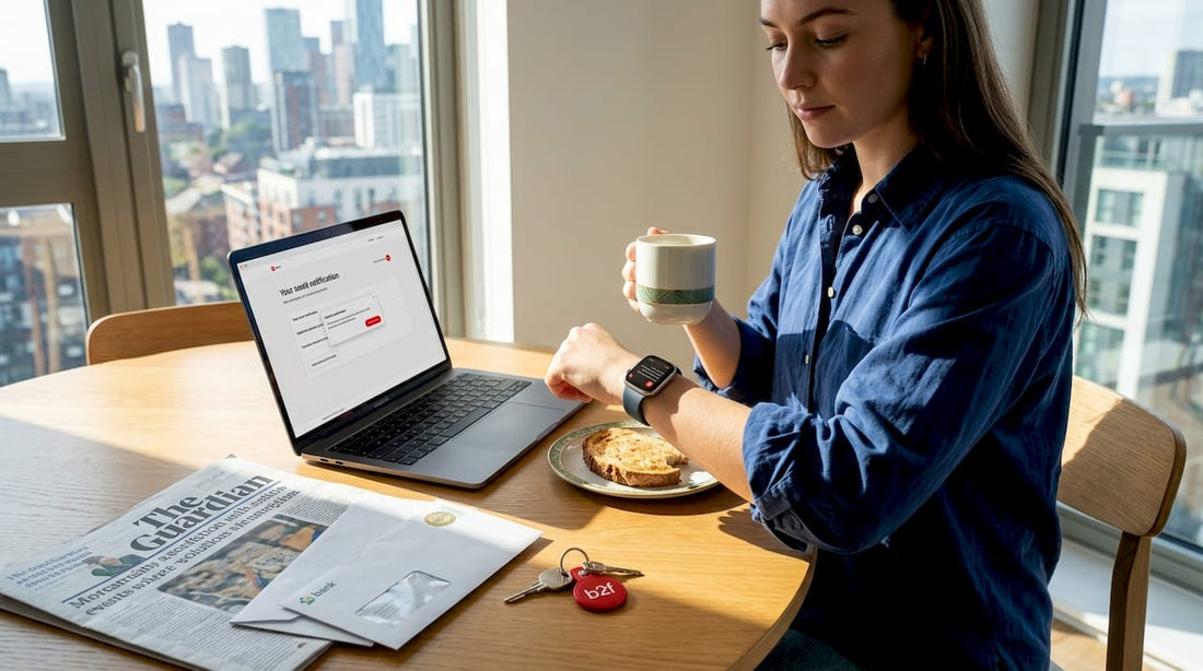 Person checking smartwatch at breakfast table