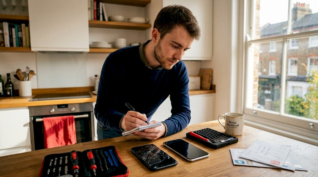 Man comparing two smartphones for repair