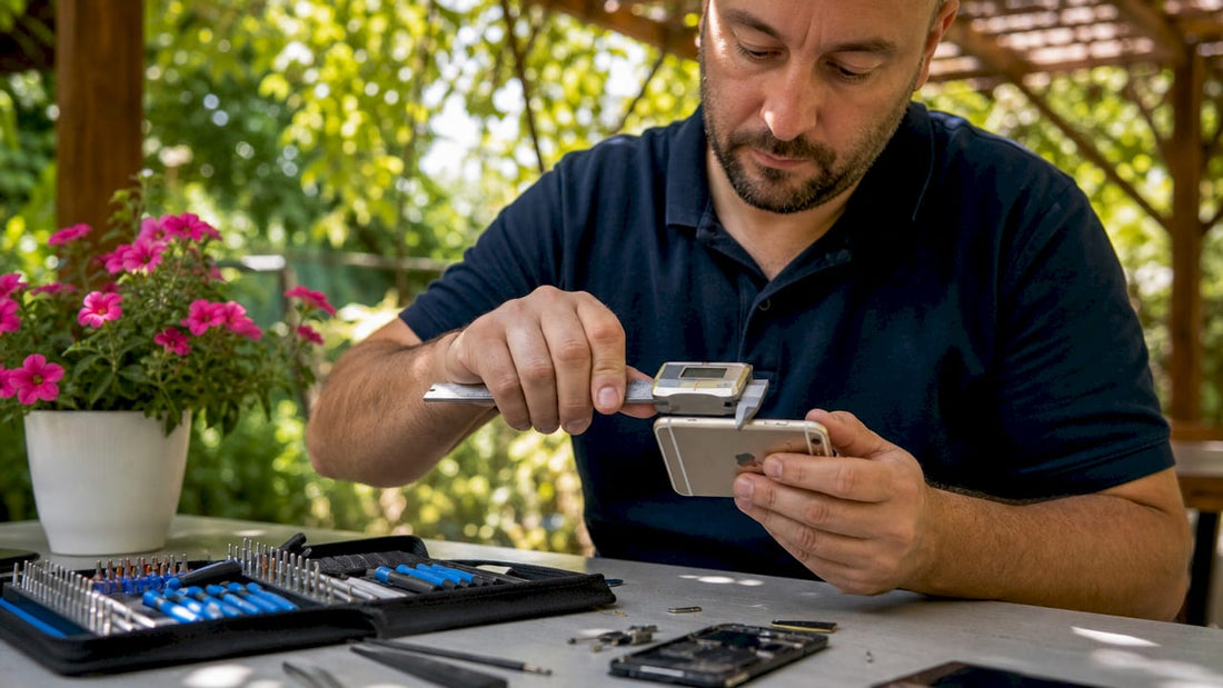 Technician measuring iPhone 6 dimensions