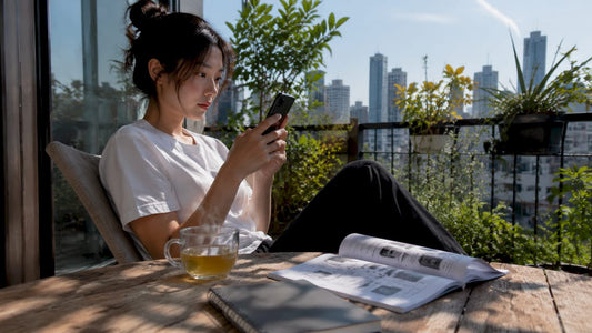 Woman troubleshooting Galaxy phone overheating at home