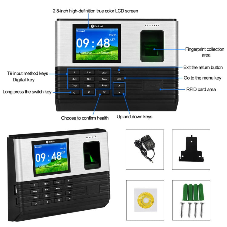 Realand AL355+ Fingerprint Time Attendance with 2.8 inch Color Screen & ID Card Function & WiFi & Access Control Function - Attendance System by Realand | Online Shopping UK | buy2fix