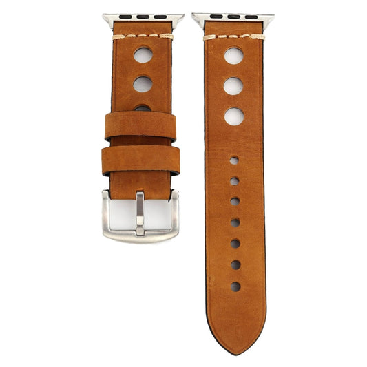 For Apple Watch Series 10 42mm / 9&8&7 41mm / SE 3&SE 2&6&SE&5&4 40mm / 3&2&1 38mm Retro Hole Genuine Leather Wrist Watch Band(Brown) by buy2fix