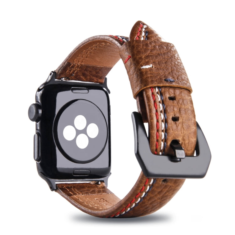 For Apple Watch Series 3 & 2 & 1 38mm Tiga Line Pattern PU Leather Wrist Watch Band (Brown) - Watch Bands by buy2fix | Online Shopping UK | buy2fix