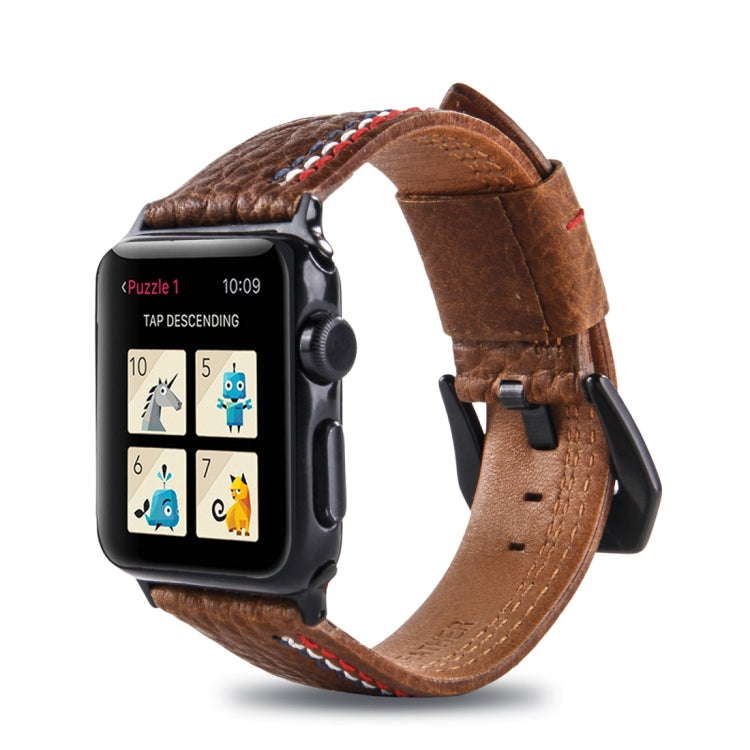 For Apple Watch Series 3 & 2 & 1 38mm Tiga Line Pattern PU Leather Wrist Watch Band (Brown) - Watch Bands by buy2fix | Online Shopping UK | buy2fix