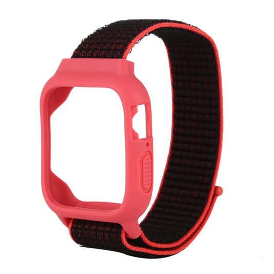 For Apple Watch Ultra 49mm&Watch Ultra 2 49mm / Series 10 46mm / 9&8&7 45mm / SE 3&SE 2&6&SE&5&4 44mm / 3&2&1 42mm Nylon Watch Band with Hook and Loop Fastener (Black Red) by buy2fix