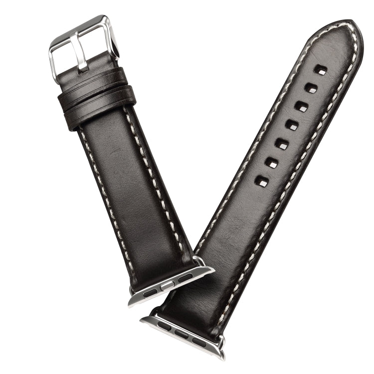 Denior Oil Wax Retro Watch Leather Watch Band for Apple Watch Series 7 45mm / 6 & SE & 5 & 4 44mm / 3 & 2 & 1 42mm (Black) - Watch Bands by Denior | Online Shopping UK | buy2fix