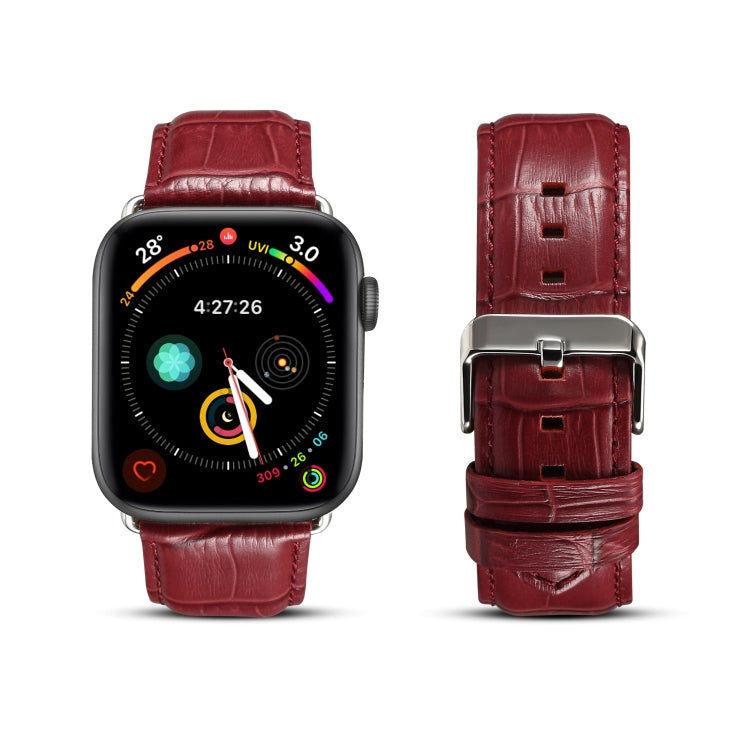 Denior Crocodile Grain Watch Cowhide Leather Watch Band for Apple Watch Series 10 42mm / 9&8&7 41mm / SE 3&SE 2&6&SE&5&4 40mm / 3&2&1 38mm (Dark Red) - Watch Bands by Denior | Online Shopping UK | buy2fix