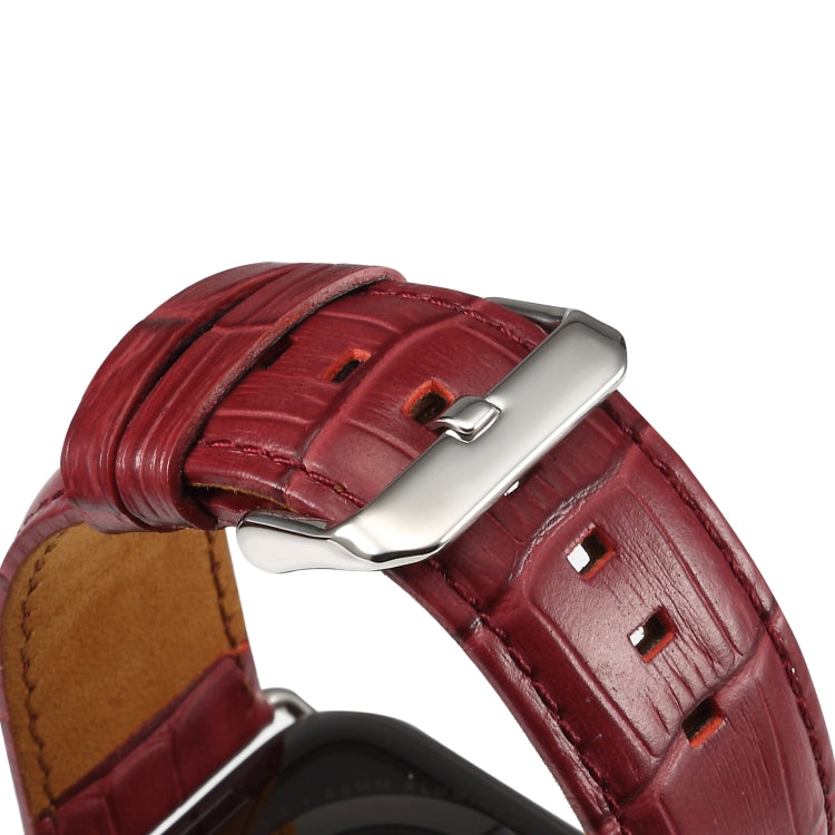 Denior Crocodile Grain Watch Cowhide Leather Watch Band for Apple Watch Series 10 42mm / 9&8&7 41mm / SE 3&SE 2&6&SE&5&4 40mm / 3&2&1 38mm (Dark Red) - Watch Bands by Denior | Online Shopping UK | buy2fix