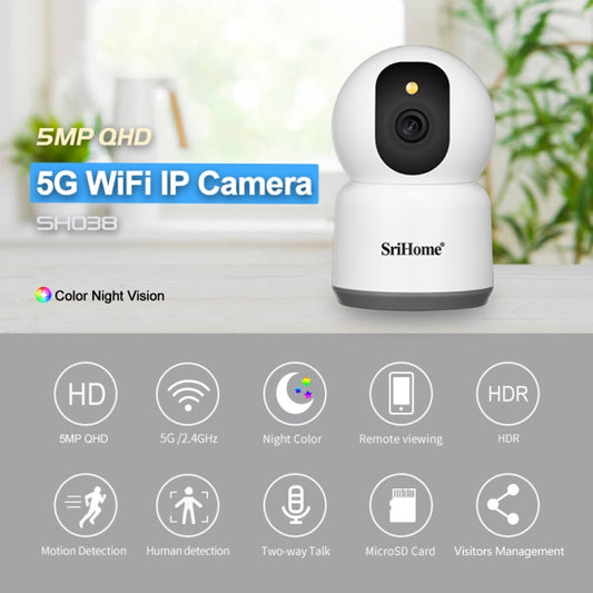 SirHome SH038 5MP QHD 5G WiFi IP Camera, Support Night Color & Motion Detection & Two Way Talk & Human Detection & TF Card, EU Plug by SriHome