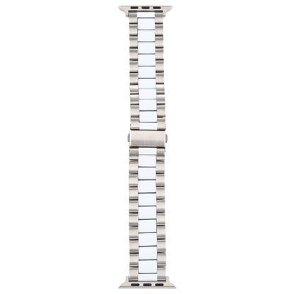 For Apple Watch Series 7 41mm / 6 & SE & 5 & 4 40mm / 3 & 2 & 1 38mm Stainless Steel Wrist Strap Watch Band(white+Silver) by buy2fix