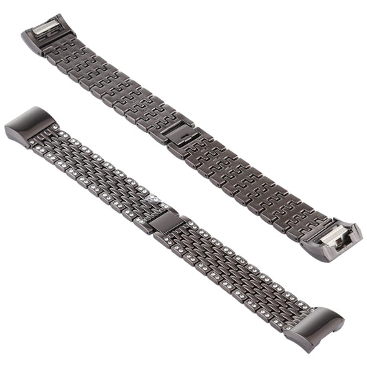 For Fitbit Charge 2 Diamond-studded Stainless Steel  Watch Band(Black) - Watch Bands by buy2fix | Online Shopping UK | buy2fix