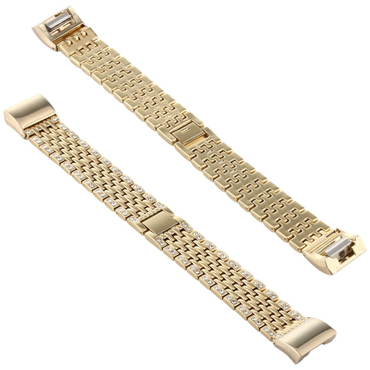 For Fitbit Charge 2 Diamond-studded Stainless Steel  Watch Band(Gold) - Watch Bands by buy2fix | Online Shopping UK | buy2fix