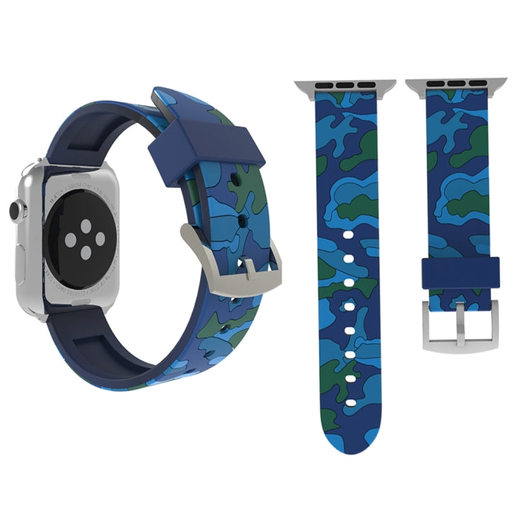 For Apple Watch Series 3 & 2 & 1 38mm Fashion Camouflage Pattern Silicone Watch Band(Blue) by buy2fix
