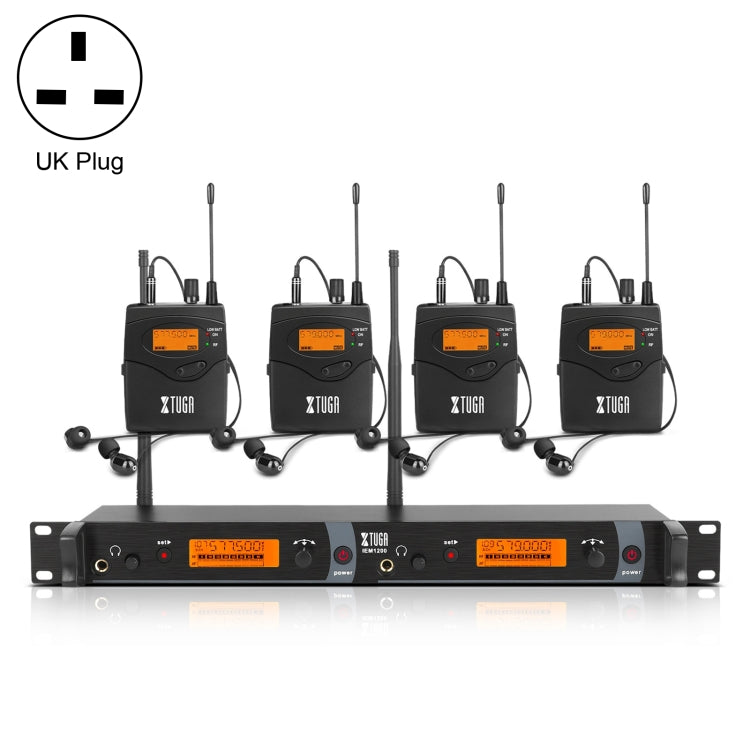 XTUGA IEM1200 Wireless Transmitter 4 Bodypack Stage Singer In-Ear Monitor System (UK Plug) by XTUGA